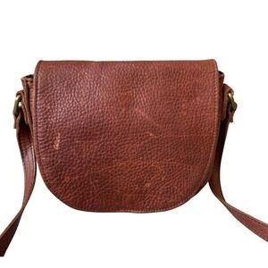 Duluth Trading Cognac Brown Pebbled Leather Crossbody Purse with Brass Hardware